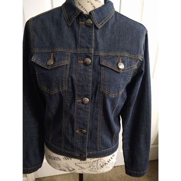 AQ Denim Jacket Small Blue boho Y2K Classic - Picture 5 of 9